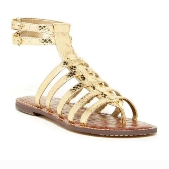 Sam Edelman Metallic Gold Snakeskin Gladiator Sandals